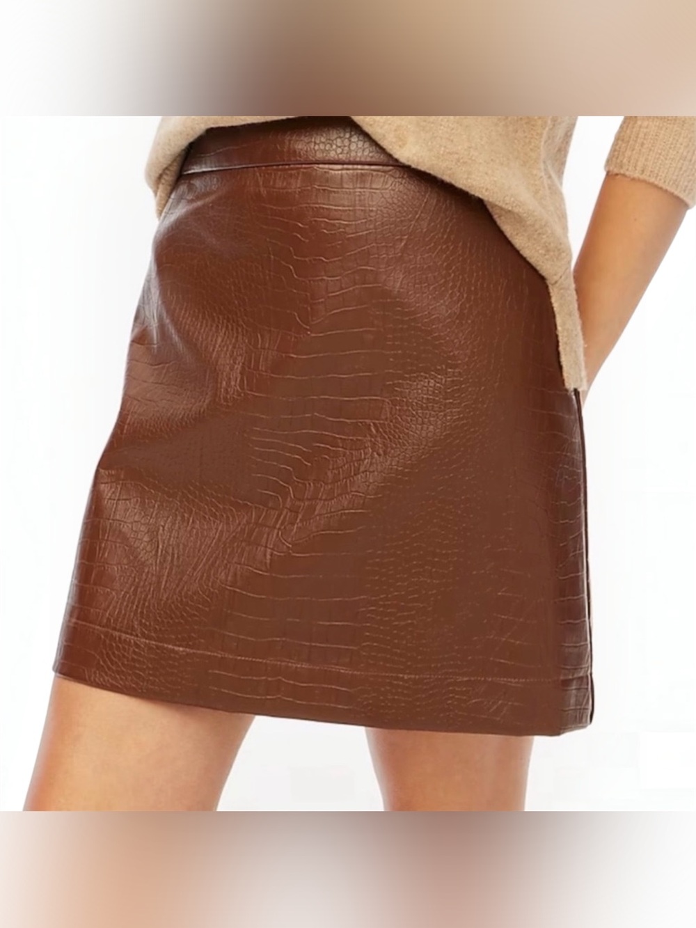 J. Crew Croc-Embossed Faux Leather Mini Skirt in Brown